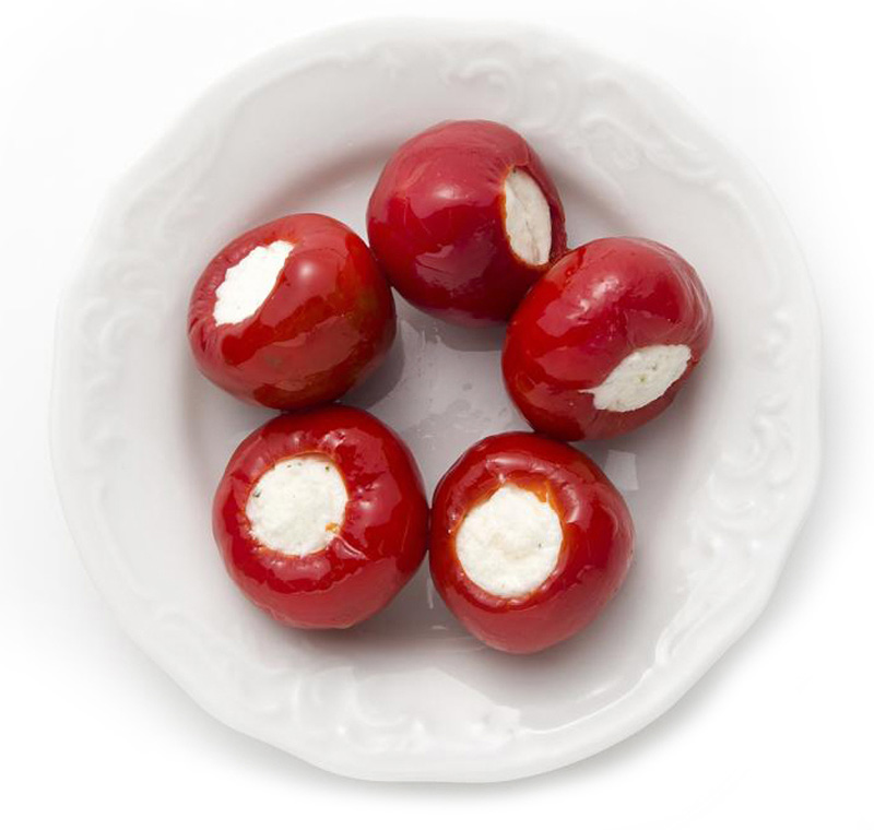 Red sweet pepper stuffed with cheese